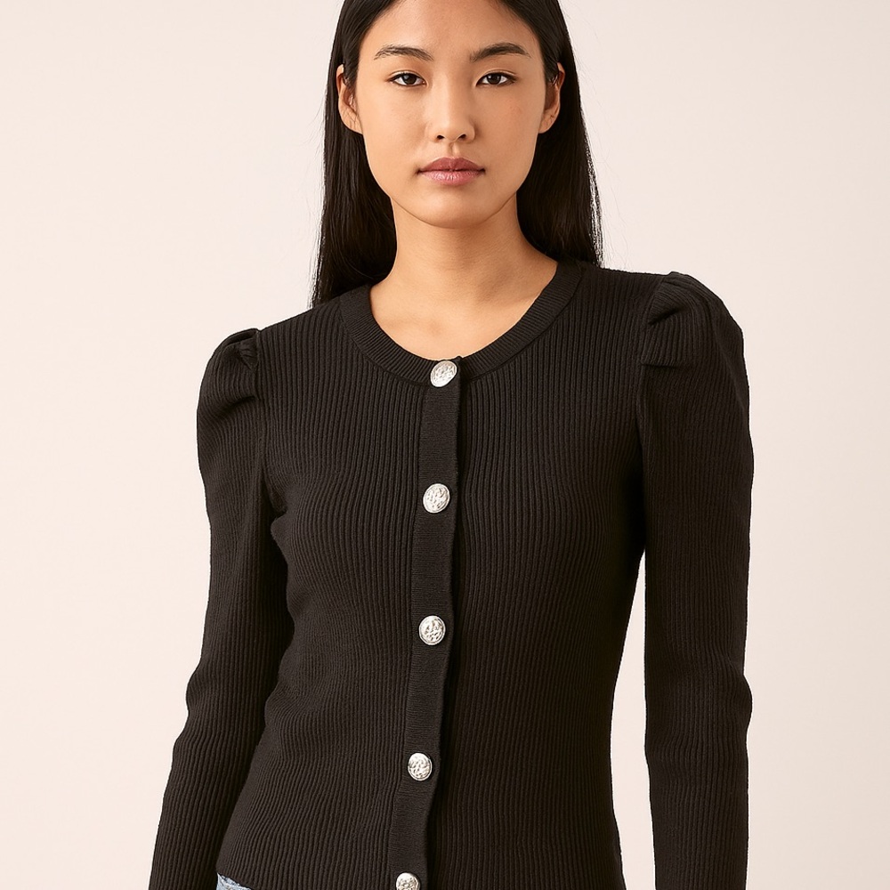 NY & Company Elegant Black Sweater with Button Detail. Size Medium